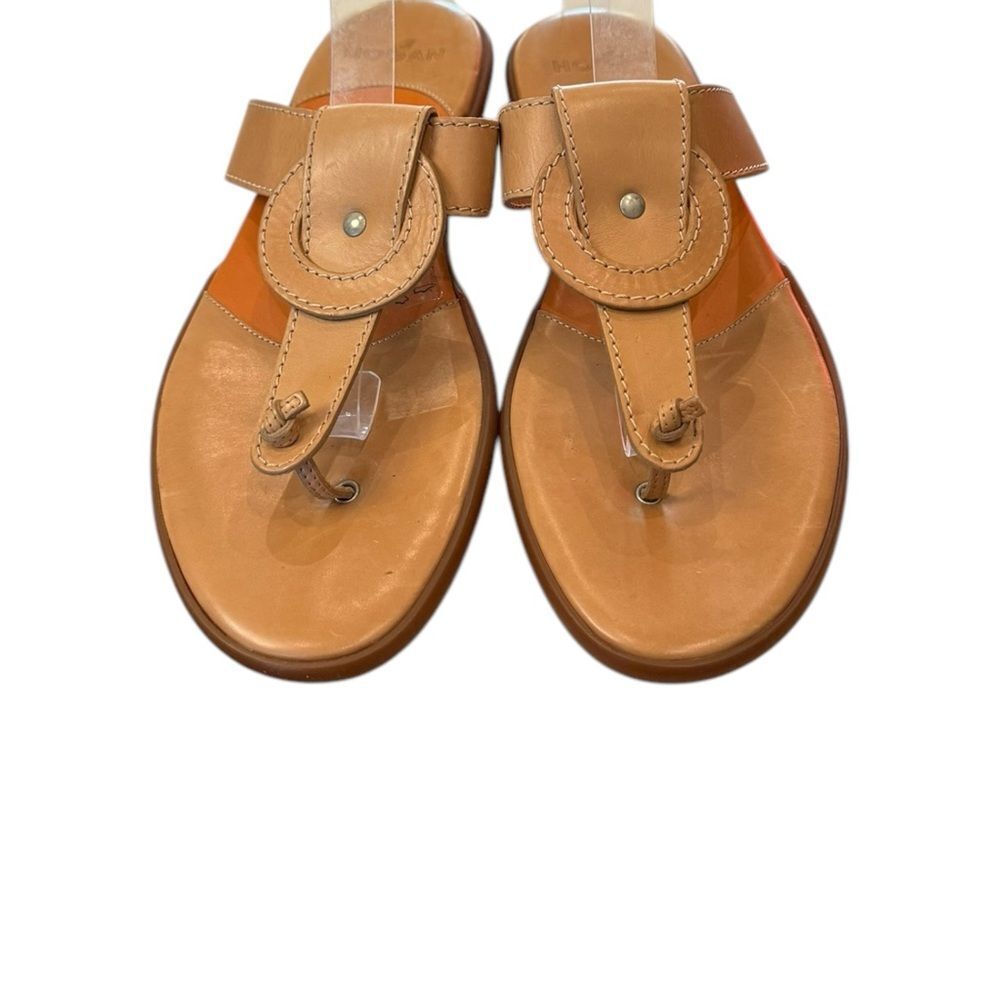 Hogan Beige/Tan Leather Toe-Post Slingback Sandals